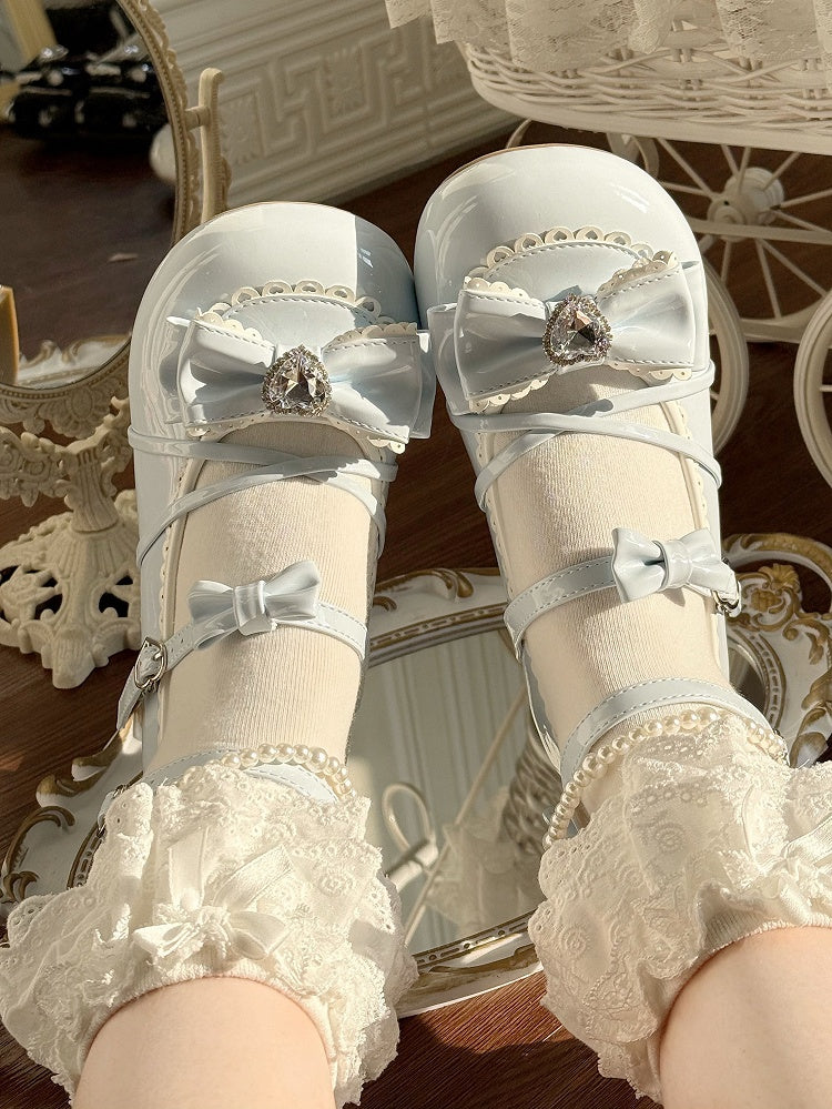 Beaded Crisscross Mary Ankle Straps Blue Sweet Lolita with Strap Janes