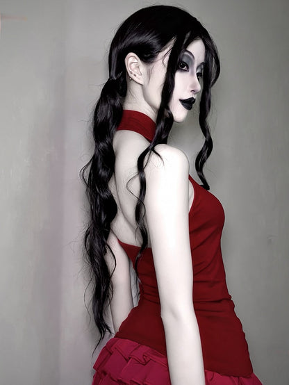 Embroidery Halter Cross with Red Cut-Out Vest Gothic Coffin