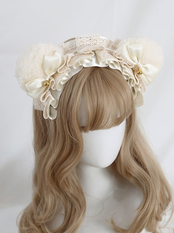 White KC Sweet Available Ear Bowknot 9 Lace Lolita Lovely - Colors Bear