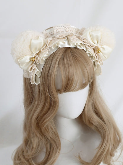 White KC Sweet Available Ear Bowknot 9 Lace Lolita Lovely - Colors Bear