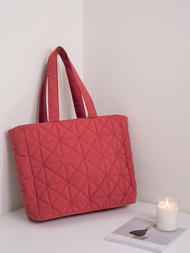 Chic Red Quilted Tote Bag - Lightweight  Large Capacity
