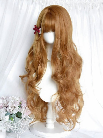 Brown 80cm Long Wavy Curly Wig with Full Bangs - Sinwavy