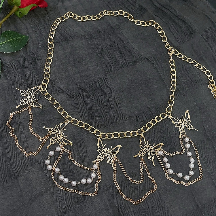 Butterfly Gold Beaded Decorated Chain Charm Waist