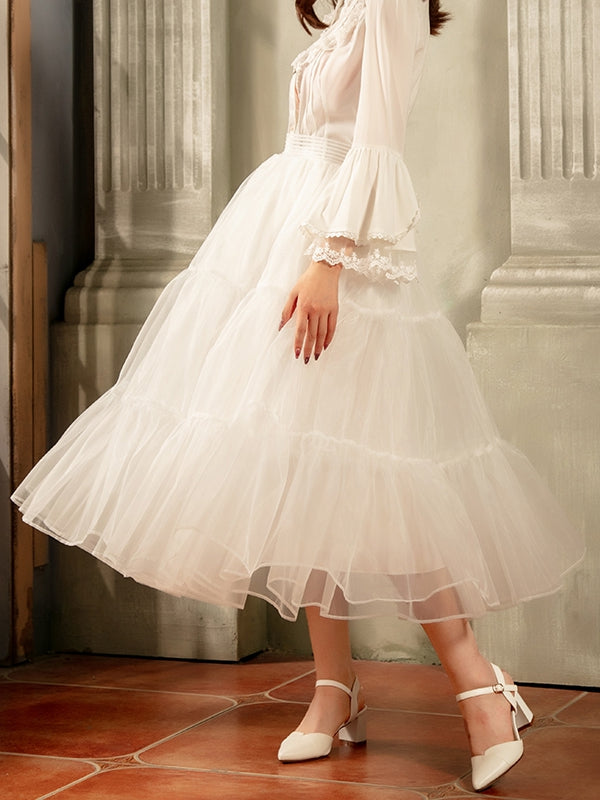 Long Daily Petticoat Layered 80cm White A-line