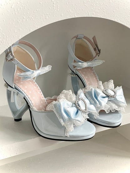 - Leather Hime-Kei Heels Beads Details High PU Blue