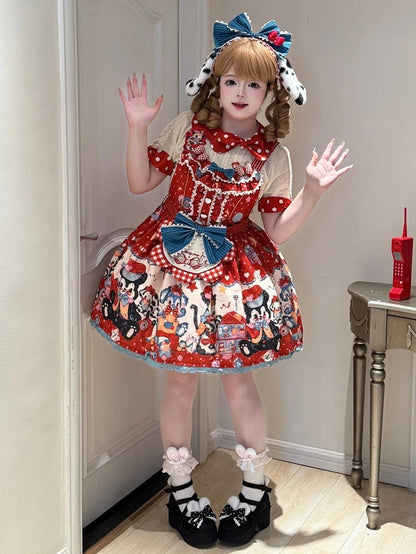Puppy's Toy House Red Sweet Lolita Overall Dress / Full Set