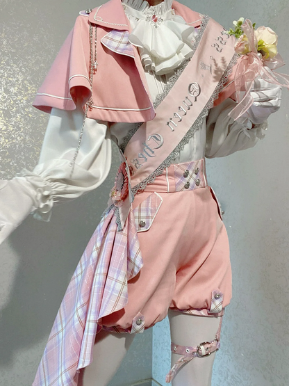 Ouji Shorts Waist Prince Outfit High Lolita + White Cape Shirt and - Pink