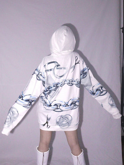 パーカーとサイバーパンクなシザーのホワイトプリントチェーン