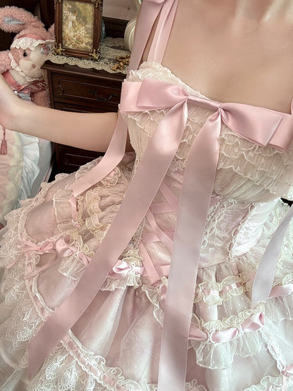 Balletcore Lolita-Pulloverrock mit Taillenstäbchen, Prinzessinnen-Baskenrock, Rosa