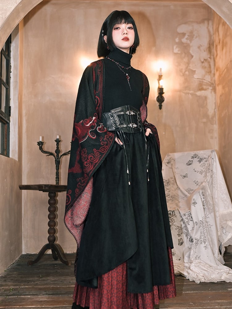 Corset Straps with Belt Details Buckle PU Lace-up Cheongsam Goth Black