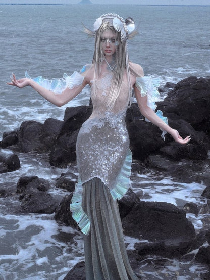 Kaskadierendes, hautfarbenes, transparentes Bolero-Design mit flossenförmiger Rüsche aus Tüll