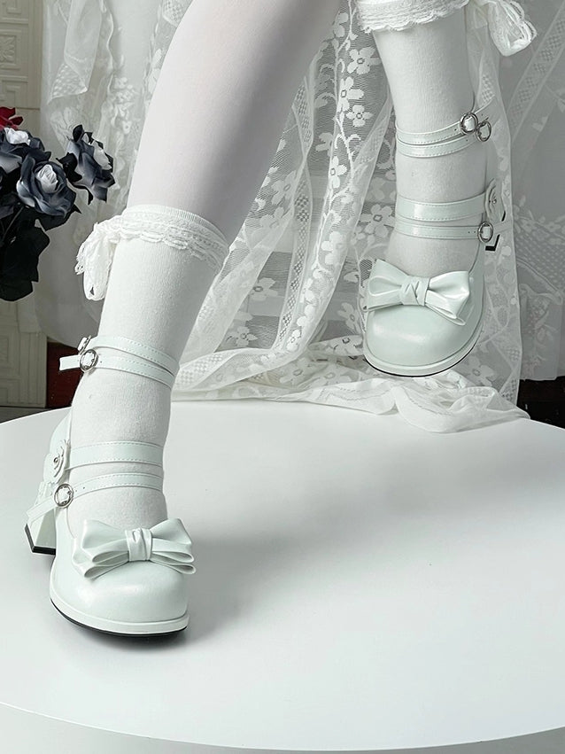 Shoes PU Rose Leather Silver-white in Bow High-heel Details with Decorative Elegant Lolita