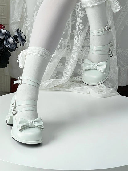 Shoes PU Rose Leather Silver-white in Bow High-heel Details with Decorative Elegant Lolita