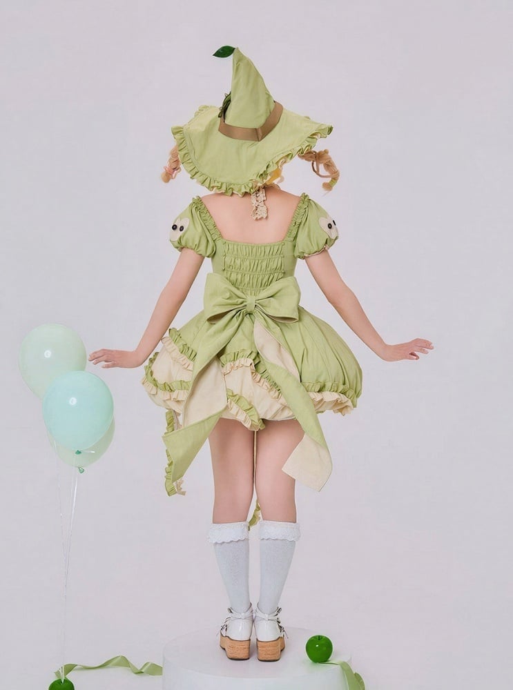 Green Ruffled Sweet Lolita Fluffy OP Dress Full Set