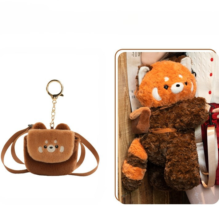 Bag Brown Plush Cute 40cm + Backpack/Crossbody Panda Keychain Red