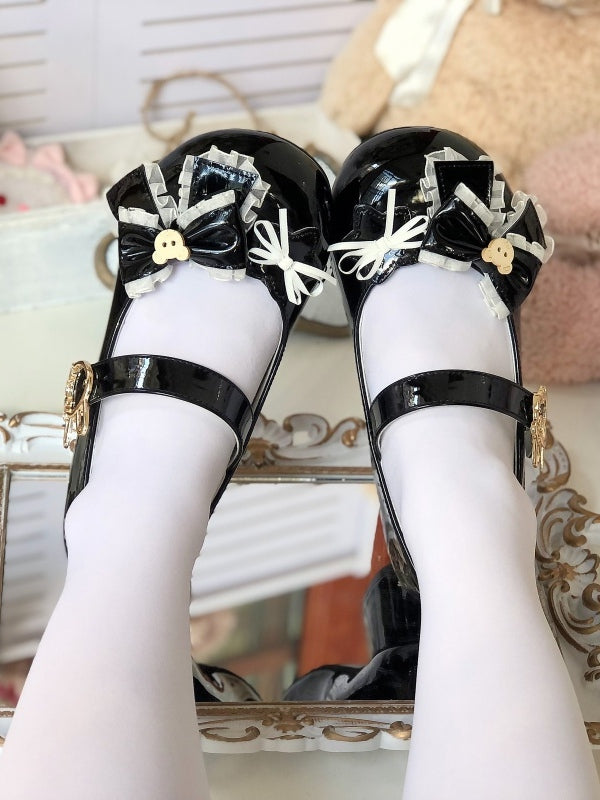 with Rabbit - Bow Janes Lolita Bear Black Accents Mary PU Low-heel/Mid-heel Buckle Sweet Star
