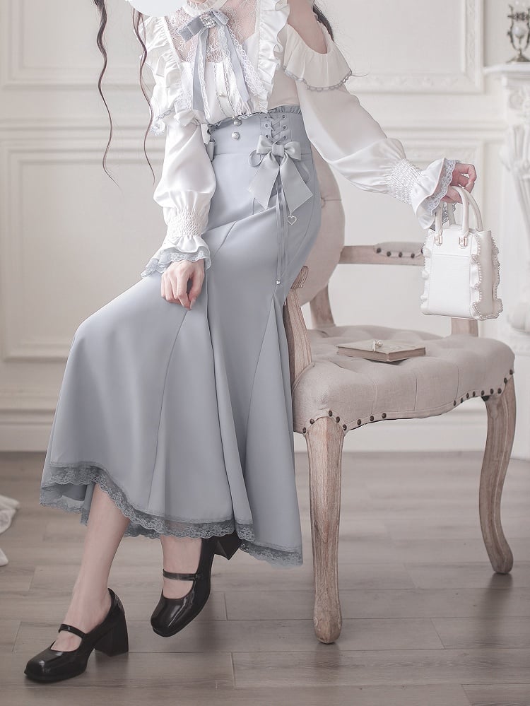Light Blue Mermaid Skirt with Lace-Up Waist - Walnut JK