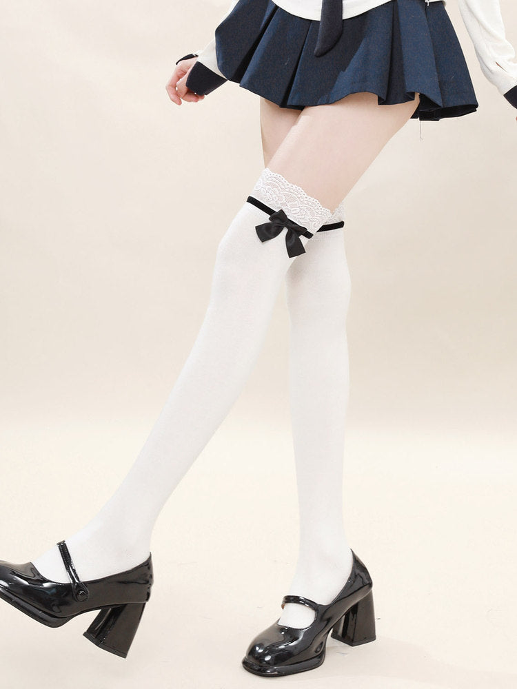 Style Wool-Blend Non-Wool) (2 Stockings Lolita Lace / Options: Bow