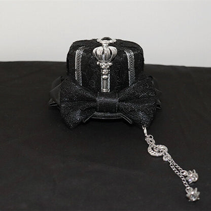 チャームクラウンチェーン付きブラックミニシルバーハットノートとミュージカル