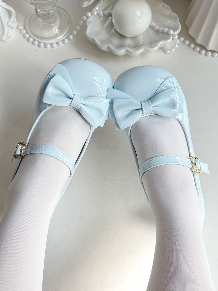 Sweet Mid Blue Details Heels Lolita - Bow