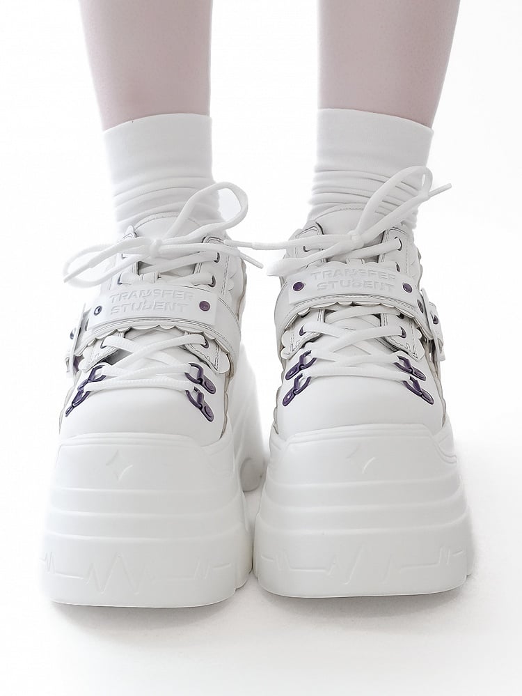 Design Buckle Lace-up Punk Platforms White Strap - Closure