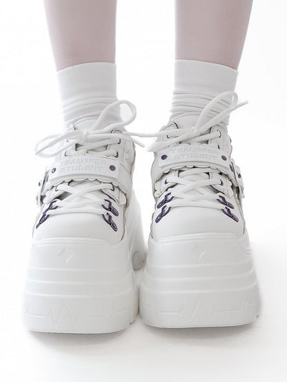Design Buckle Lace-up Punk Platforms White Strap - Closure