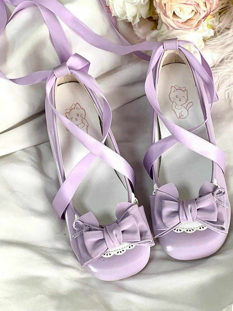Low Ankle - Heart with Heels Snap Scalloped Lolita Ribbon Sweet Purple Edge Ballet