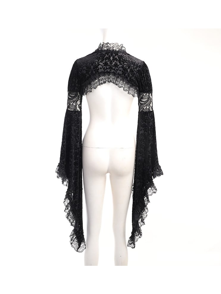 with Halloween Shrug Gothic Black Bell Arm Lace Cutouts Sleeves Embroidered
