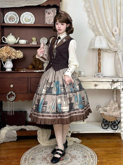 Brown Lapel Collar Coffee Cup Embroidery Striped Elegant Waistcoat - Dream Whale