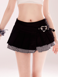 Mini Skirt Black Plaid Hem Heart Buckle