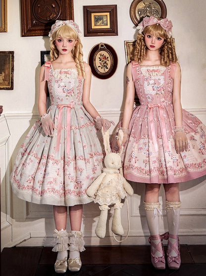 キティと花柄のグリーンのスイートロリータジャンパースカート