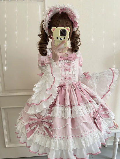 One Pink White and Bell Dress Piece Layered Lolita Sleeves School Long Old