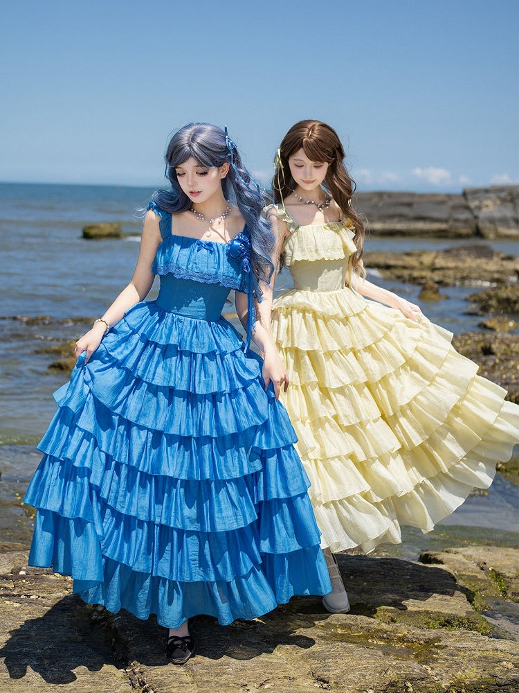 Blue Lolita Dress with Flounced Hem - With PUJI