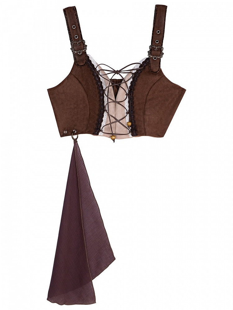 Lace-Up Corset and Lolita Dress Set with Tassel Cape - Han Ru Chu Hanfu & Han-Element Studi