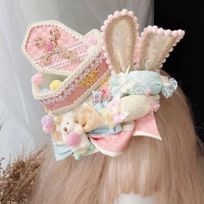 Ears Cross Rhinestone Mini Goth Pastel Hat 3 Decorated Color Options Bunny