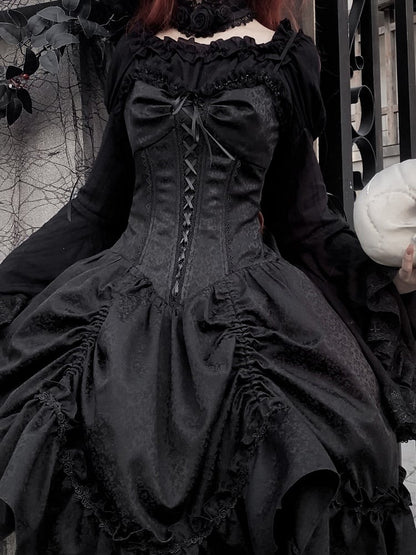 Skirt Lolita Corset Spaghetti Dress Straps Waist Jumper Black Gothic