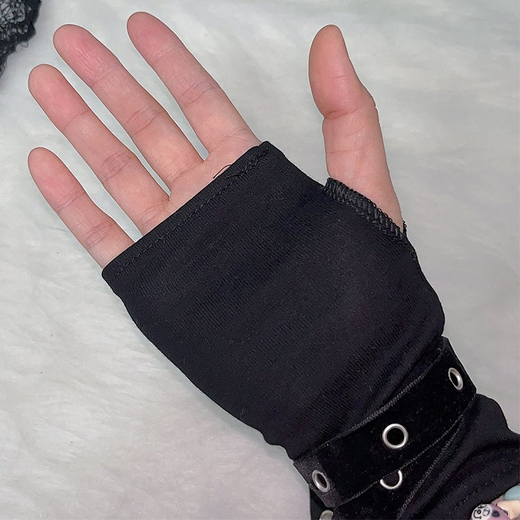 Gloves Decorated Buckle Black Y2K