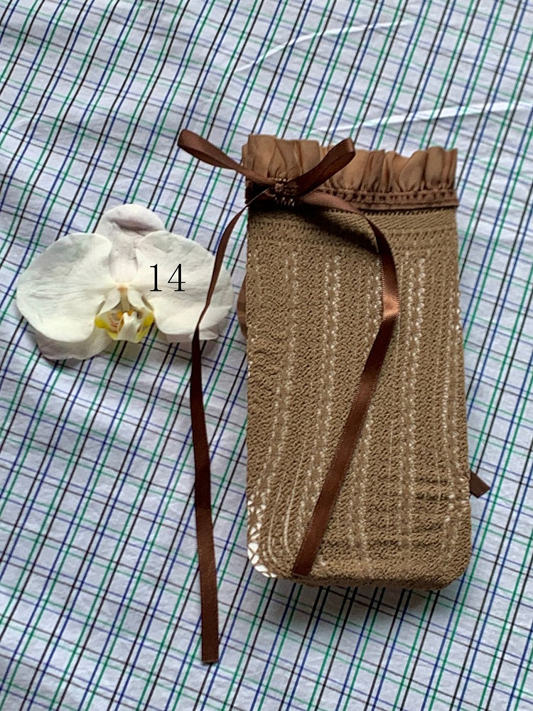 Spitzenbesatzsocken Weiß/Milchig Schleife Lolita Weiß/Schwarz/Rot/Lila/Grau/Braun