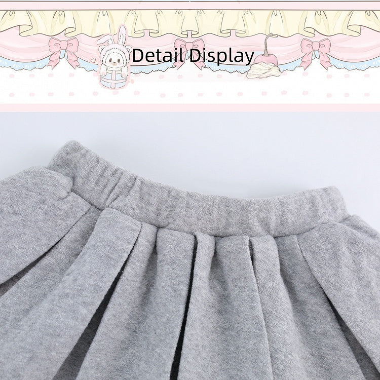 Kawaii Gray Box Pleat Skirt with Lace Trim Integrated Shorts for Daily - serendipity