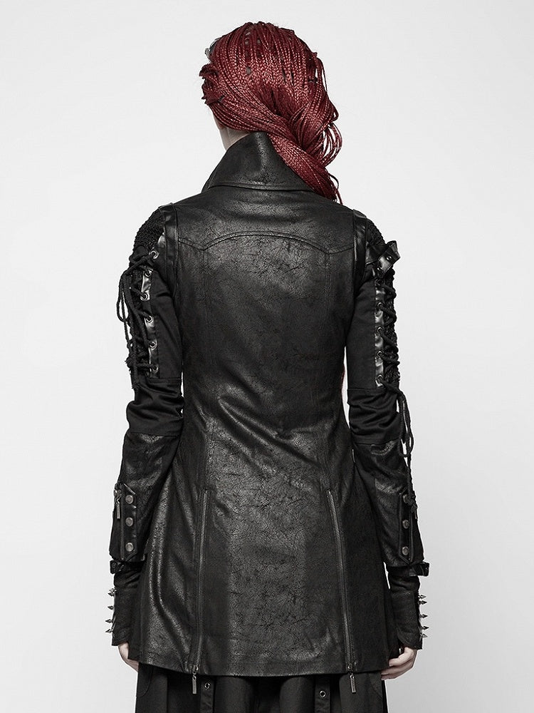 Black Punk Rubberized Faux Leather Windbreaker