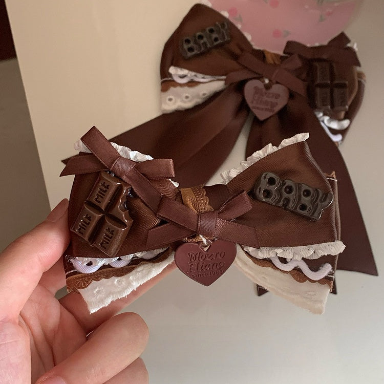 Sweet Bowknot Heart Lolita Chocolate Charm Hairclip Brown