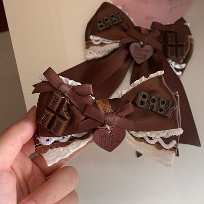 Sweet Bowknot Heart Lolita Chocolate Charm Hairclip Brown