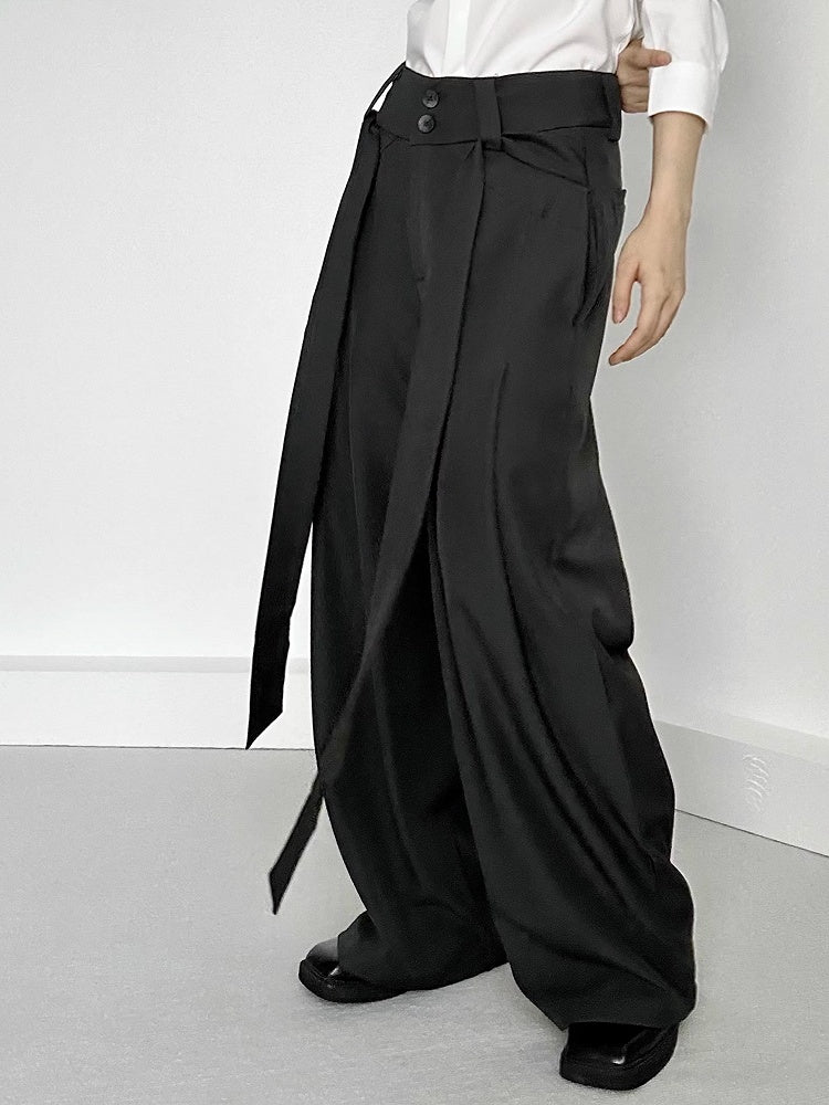 Fly Ouji Pants with Ribbons Two-Button Wide-Leg Lolita Side Green Dark