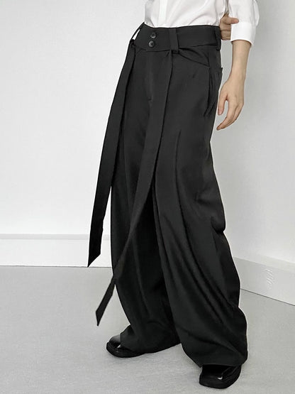 Fly Ouji Pants with Ribbons Two-Button Wide-Leg Lolita Side Green Dark