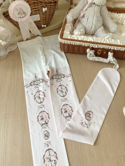 Sweet Lolita Tights with Floral Print in Three Colors - ROJI ROJI