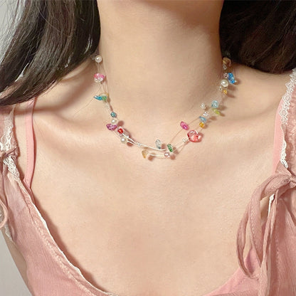 Y2K Pink/Colorful Decorated Necklace and Rhinestone Beaded