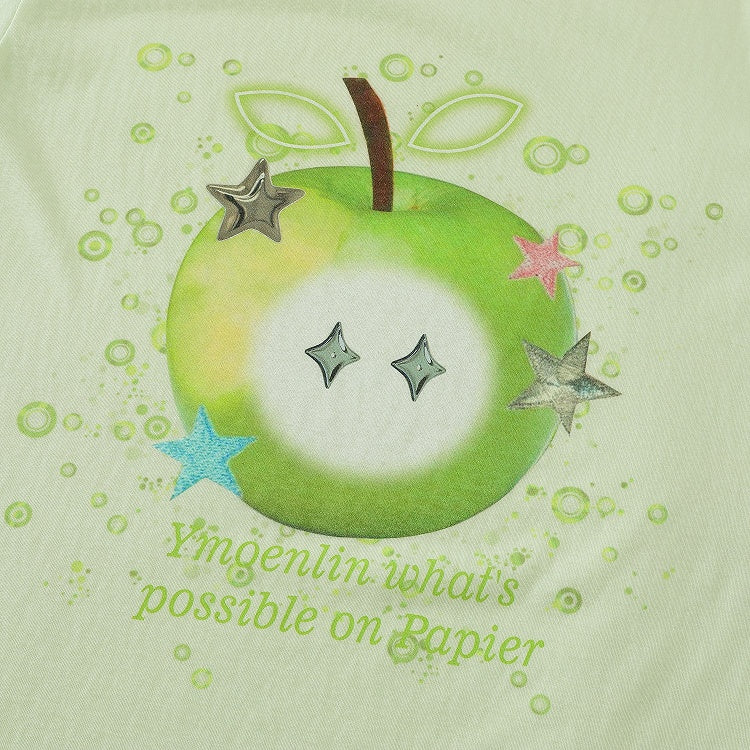 Green/White Breathable Long-Sleeve Top with Green Apple Print