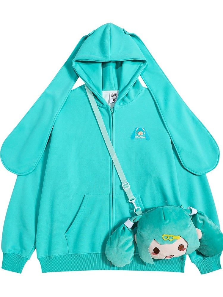 Oversized Kapuzenpullover mit grünen Ohren und Hase