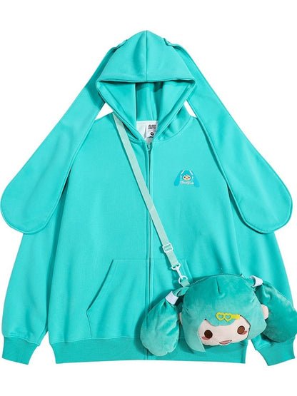 Oversized Kapuzenpullover mit grünen Ohren und Hase