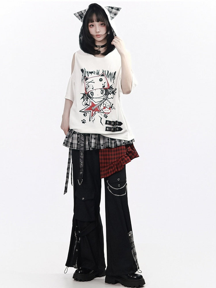 Red & Black Asymmetrical Plaid Skirt Overlay - PINK SAVIOR